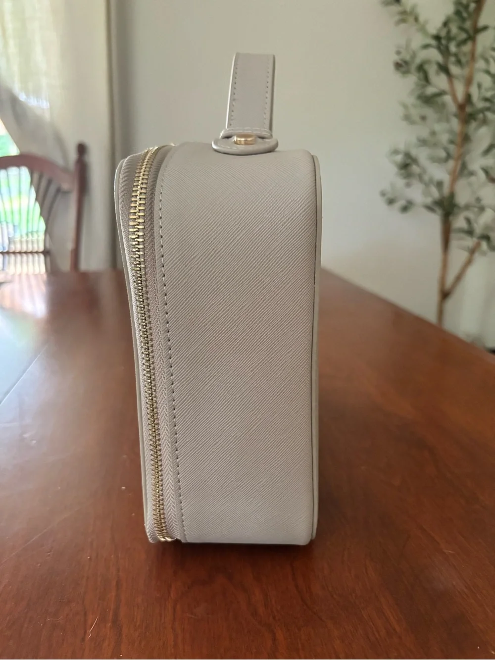 Women's Clear Window Top-Handle Mahjong Tile Case - Taupe
